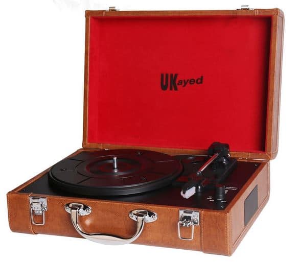 UKayed Brown Portable Leather Vinyl Turntable